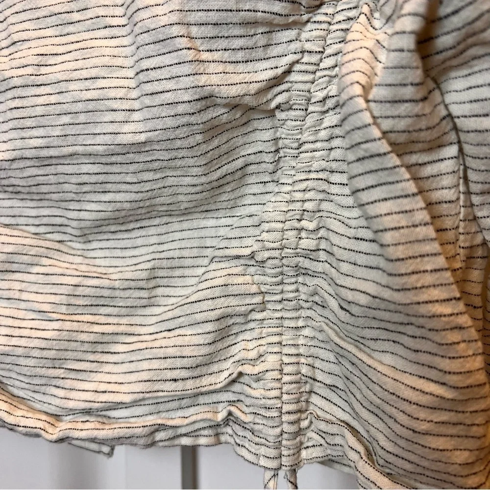 Zara Basic Crop Top Shirt Stripe 3/4 Length Sleeve Rouching Medium Coastal Boho